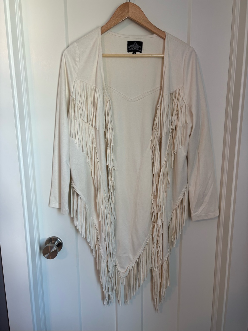 Angie Cream Fringe Open-Front Shrug
